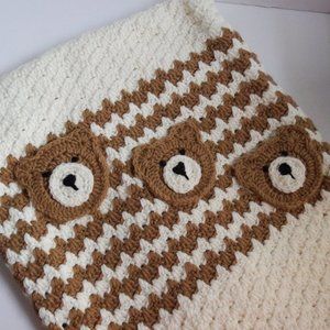 NEW Bears Baby Blanket Hand Crocheted